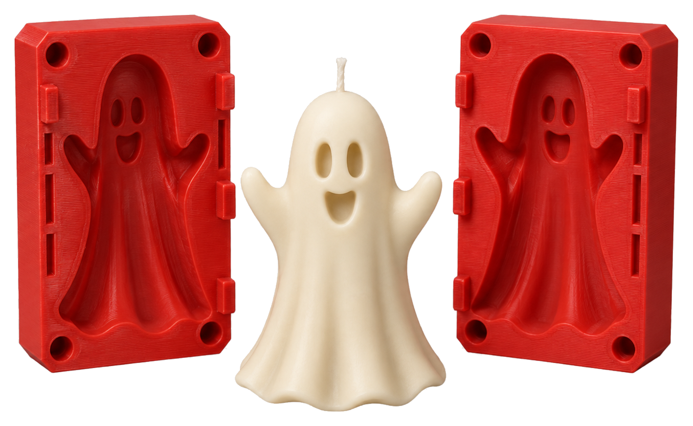 Molde impreso en 3D para fabricar velas con forma de fantasma