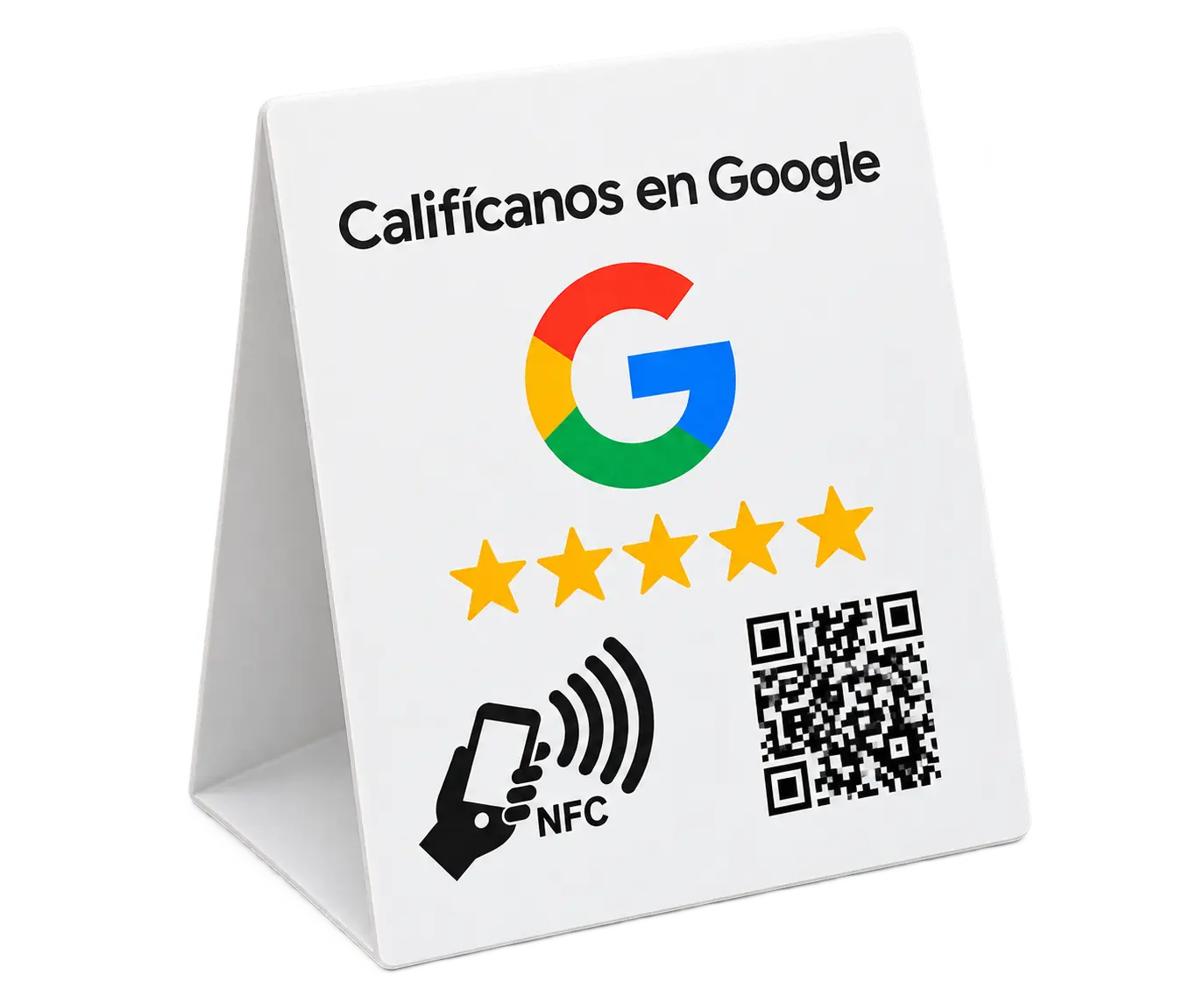 Caballete para solicitar reseñas en Google mediante QR y NFC