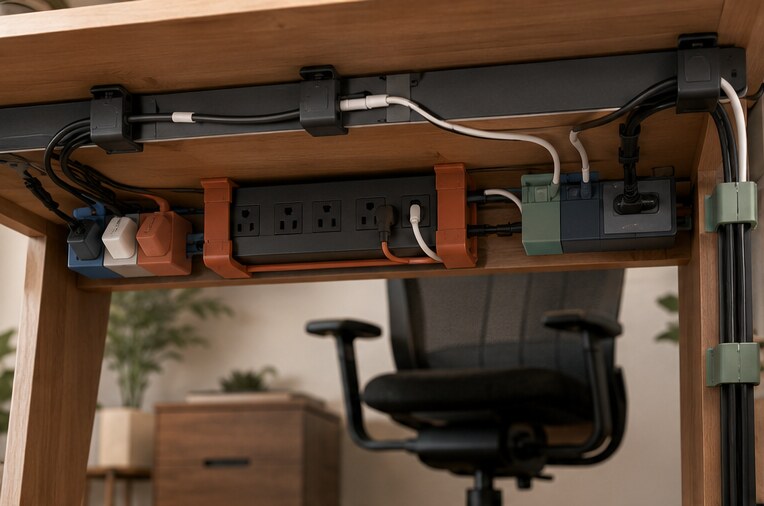 Cables de escritorio organizados con Flow