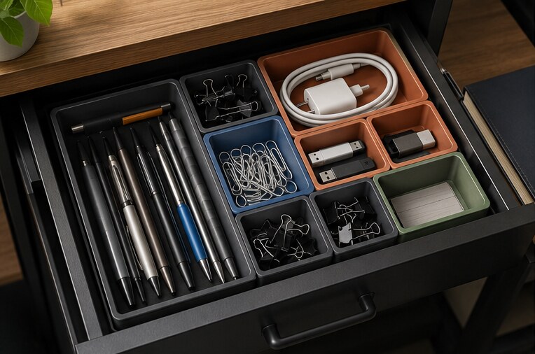 Cajón de oficina organizado con Grid