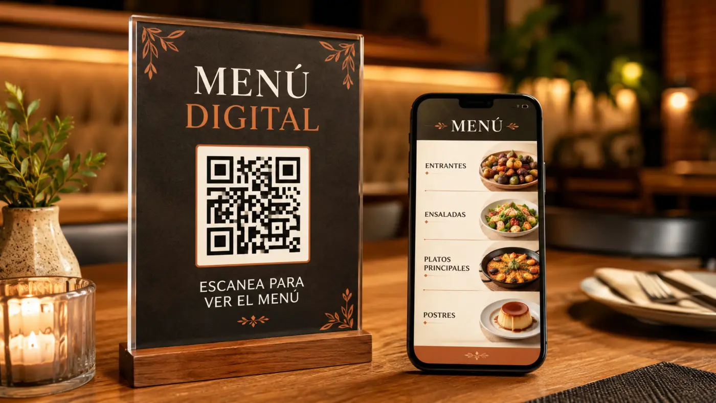 Menú digital con código QR en exhibidor de acrílico