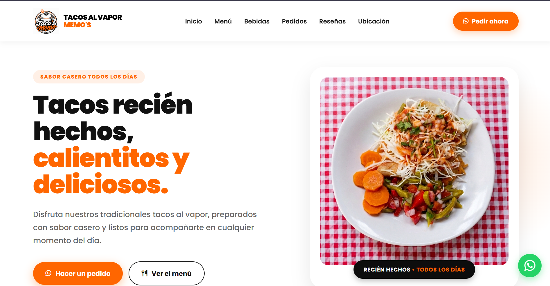 Página web de Tacos al Vapor Memo's