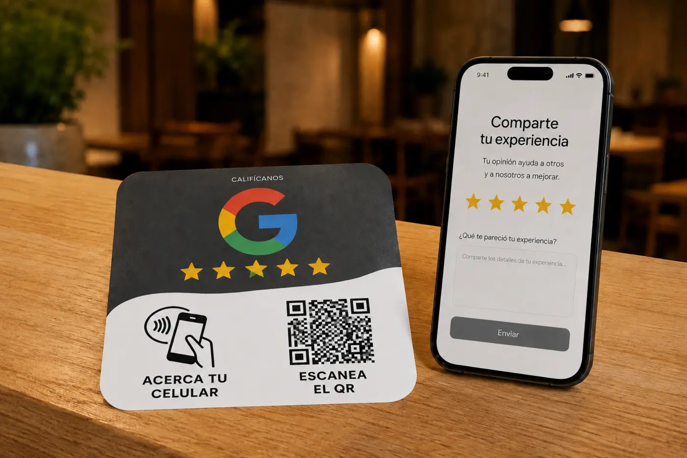 Sticker para reseñas Google con QR y NFC