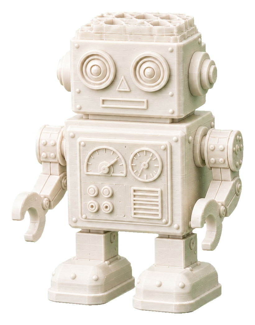 Robot retro blanco fabricado mediante impresión 3D