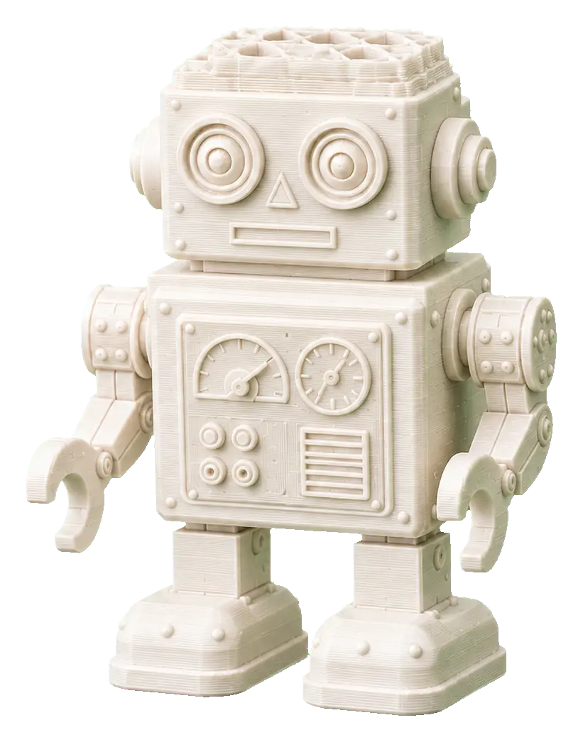 Robot retro blanco fabricado mediante impresión 3D