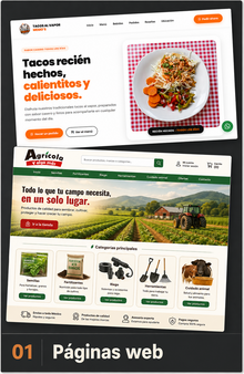 Páginas web: sitio de Tacos al Vapor Memo's y tienda Agrícola y algo más